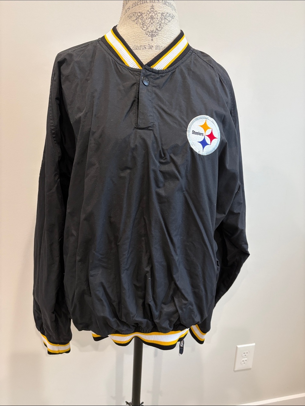 STARTER Black Windbreaker with Yellow & White Trim and Steelers Logo